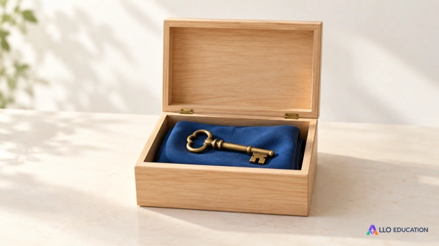 Ancienne clé et étoffe dans une boîte à souvenirs sans inscriptions.