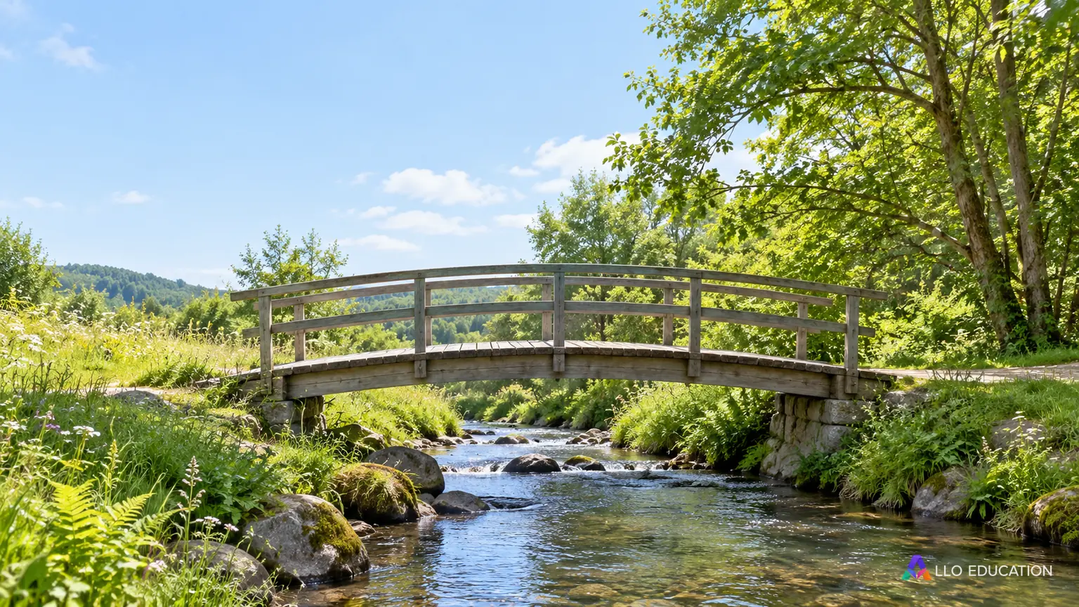 Une passerelle relie deux rives et évoque la coordination de proximité.